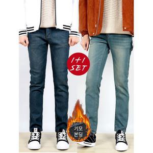 [프랭키뉴욕]1+ 1  남자 겨울 기모 스판 청바지 본딩 40까지 빅사이즈 연청 중청 검정 진청_IDPA01SET