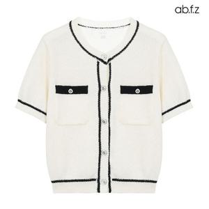 [ab.f.z] 라인 배색 니트 반팔 가디건 (AFY2HY32A)