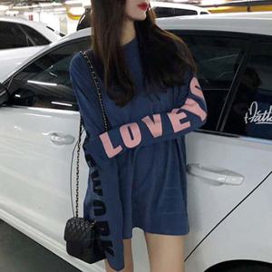 여성 레터링 포인트 루즈핏 핑크 블루 긴팔 티셔츠