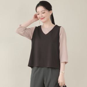 애비뉴투지 엄마옷 원 단추 브이 옆트임 여성 봄 가을 숏 크랍 조끼 V10516