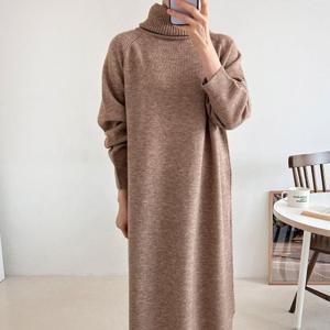 [다잇템][다잇템] 여자 밑트임 폴라넥 래글런니트 비스코스 롱원