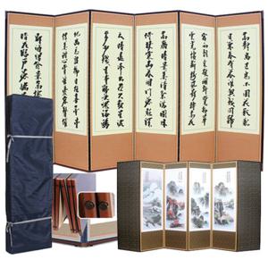 [남원공방] 6폭 병풍 죽절 쟈가드비단 추사 - 산수화+고정고무