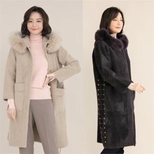 [애비뉴투지] 엄마옷 솜사탕 라쿤 털 후드 여성 가을 겨울 끈 롱 니트 코트 J10022 50대 60대 중년여성