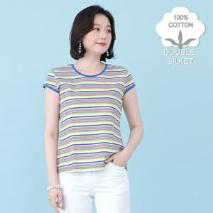 [애비뉴투지] 엄마옷 마리나 면 스트라이프 여성 여름 반팔 라운드 티셔츠 A06129 50대 60대 중년여성의류