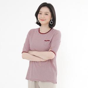 [애비뉴투지] 엄마옷 고퀄리티 린넨 쁘띠포켓 스트라이프 여름 5부 반팔 티셔츠 A07135 50대 60대 중년여성