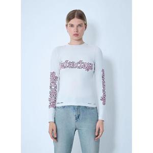 25 FW 발렌시아가 여성 로고 모티프 티셔츠 bal0261011wht