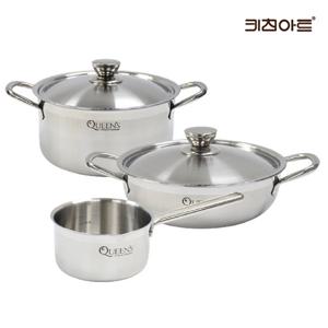 키친아트 퀸즈 인덕션냄비 통3중 304스텐 냄비세트 3종G 편14+양20+전24