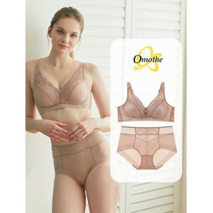[오모떼] 프리미엄 수피마 코튼 풀커버 레이스 브라 팬티 2종 세트/브라운