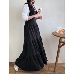 [샵앤]멜빵 국산 캉캉 플레어 민소매 여성 롱원피스 ARA-WDR-3090-블랙