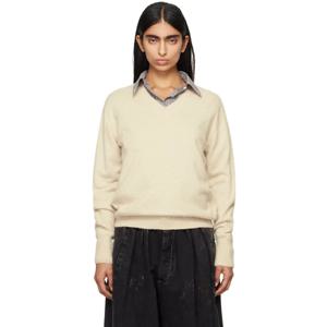 25 FW 메종마르지엘라 여성 베이지 썸머 캐시미어 브이넥 스웨터 242168F100002