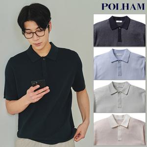 폴햄  남성 카라넥 투톤 반팔 니트(PHF2ET1050)