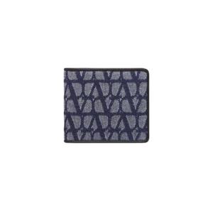 발렌티노 트왈 아이코노그래피 레더 디테일 데님 이펙트 자카드 패브릭 지갑 데님 블랙 P0445NCYYEX