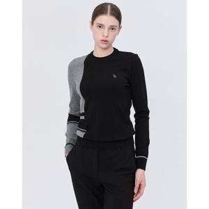 헤지스 골프 여성 24FW 스테디셀러컬러 블럭 로고 니트 (BLACK) WWSW4C611BK