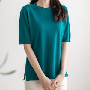 [다잇템]여성 미니멀리즘 U넥 반소매 비스코스 니트