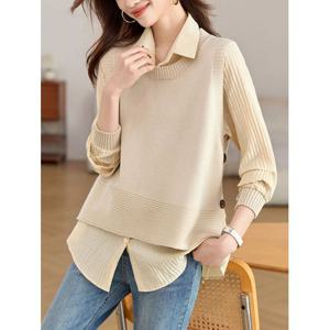 [에꼴드파리]도비 니트조끼 긴팔셔츠_F59WBB004Z