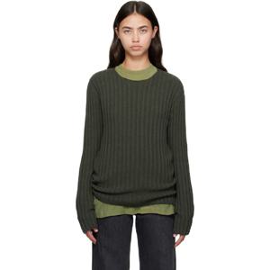 25 FW 아크네 여성 그린 골지 크루넥 니트 스웨터 252129F096005