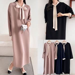[아이우먼]위쉬몰 AR 라떼배색타이리본원피스(T696H509) 빅사이즈