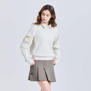 챌린저 여성 우븐포켓 카라넥 긴팔 기모 티셔츠 크림 CHE4WLT5815CR
