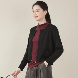 애비뉴투지 엄마옷 라운드 지퍼 주머니 봄 가을 긴팔 크랍 숏 가디건 J10534