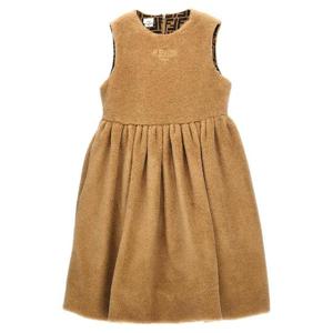 FENDI KIDS Faux fur logo embroidery dress JFB719ARSKF1P2P