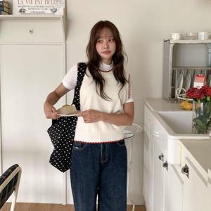 [다잇템]여성 베이직 스웨터 배색라인 조끼