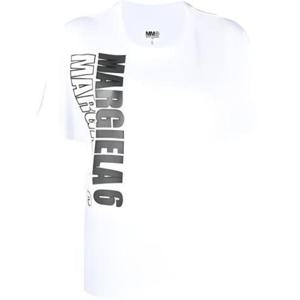 메종 마르지엘라 여성 MM6 로고 프린팅 화이트 반팔티 S52GC0177 S23588 100