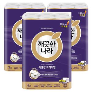 깨끗한나라 촉앤감케어 30m 30롤x3팩
