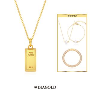 디아골드 24K 순금 파인골드바 목걸이+14K 진주 목걸이,팔찌세트+테니스팔찌