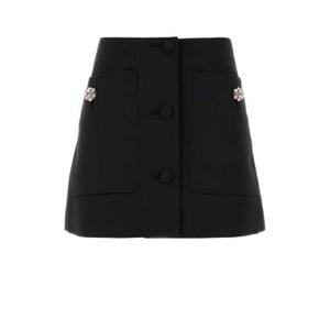 프라다 쥬얼 버튼 울 새틴 미니 스커트 1995601