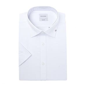 [예작(셔츠)]여름 반팔셔츠 슬림핏 스판 카라 자수 포인트 화이트 셔츠YJEMBS267WH