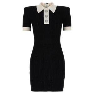 Balmain 반소매 골지 니트 폴로 미니 드레스 BF0R6090KF01 EER TP944145520