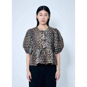 25 FW 가니 여성 레오파드 포플린 페플럼 블라우스  gan0259078brn