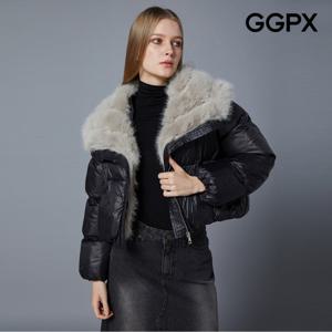 [GGPX] 페이크 밍크 배색 빅 카라 크롭 숏 패딩 점퍼 (GOBJP026F)
