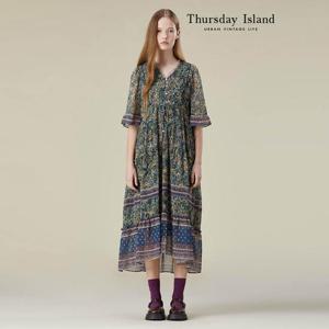 [Thursday Island] 보더 믹스 맥시 원피스(T236MOP137W)