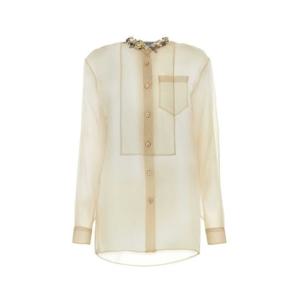 25 FW 프라다 시퀸 버튼업 실크 퓨어 오간자 셔츠 P485GRSOOO1379