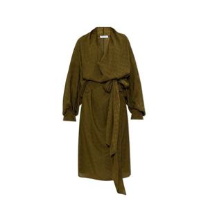 26 SS 페라가모 실크 올리브 모노그램 모티프 레이어드 미디 드레스 13G490A780596