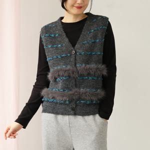 [웬디즈갤러리]퍼 트리밍 니트 조끼 /체형커버 레이어드 TKN104