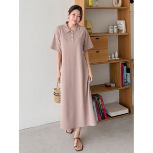 [샵앤]베이직 카라 단추오픈 A라인 여성 반팔 원피스 ARA-WDR-3194-베이지