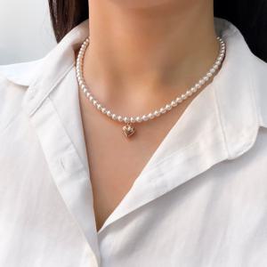 오팔하우스 14k 통통하트 5mm 진주 목걸이 OPPN0654