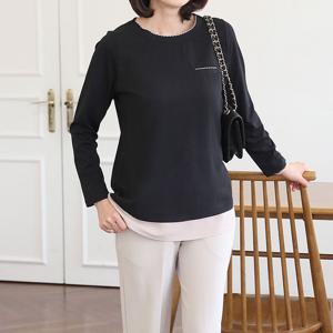 [쉬즈마담]T57297 스티치시보리 밑단배색 블라우스 60대 엄마옷