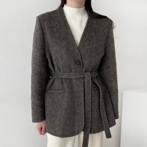 샵앤) 여성 노카라 Y단추 핸드메이드 스트랩 하프 코트 NYS-WJK-4959-진그레이