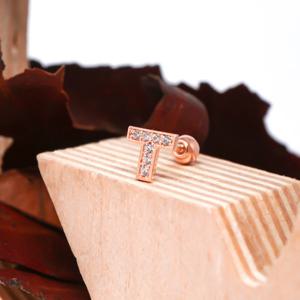 오팔하우스 14k T이니셜 큐빅 피어싱 OPKYE0300