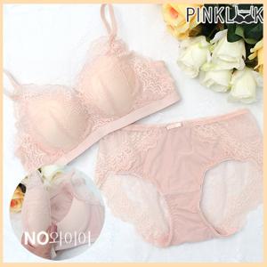 [핑크룩] 미드나잇 레이스 노와이어 브라팬티2종세트/핑크