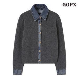 [GGPX]데님 배색 카라 버튼업 긴팔 가디건 (GPDCK003D)