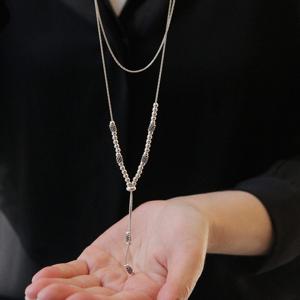 제이로렌 Y자 실버볼 뱀줄 목걸이 N01157