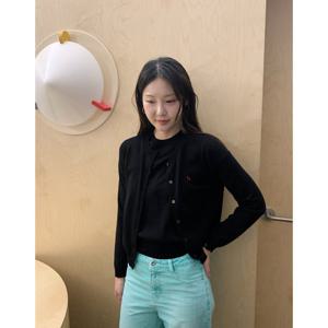 헤지스 여성 25SS 브이넥 울혼방 긴팔 가디건 블랙 HSSW5AC14BK