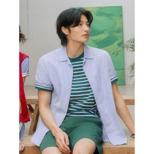 [빈폴멘] 강연 시어서커 변형 핀 스트라이프 오버핏 반소매 셔츠  블루 (BC5465C44P)