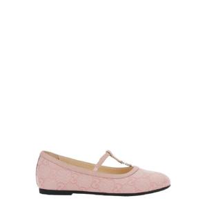 GUCCI KIDS 메탈릭 로고와 전체 GG 모티프가 있는 패브릭 걸 핑크 발레리나 750609FAD498447