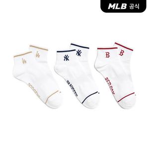 [MLB공식] 25N 스트라이프 스몰 로고 발목 양말 3족세트 MLB (Beige) 3ASOLS25N