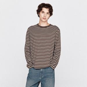 [지오다노] 남자 간절기 라운드넥 스트라이프 단가라 긴팔 티셔츠 025911